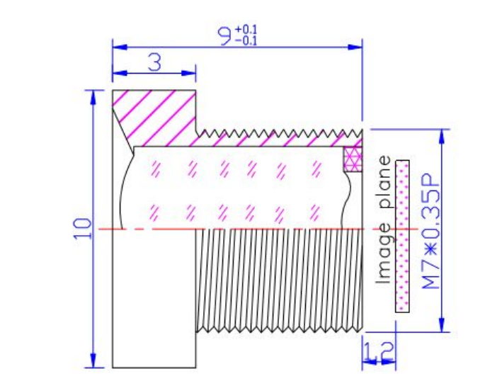 Rysunek soczewki 2,1 mm