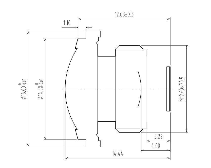 Rysunek obiektywu typu rybie oko M12