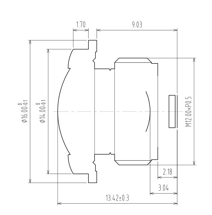 Rysunek obiektywu typu rybie oko 1,2 mm