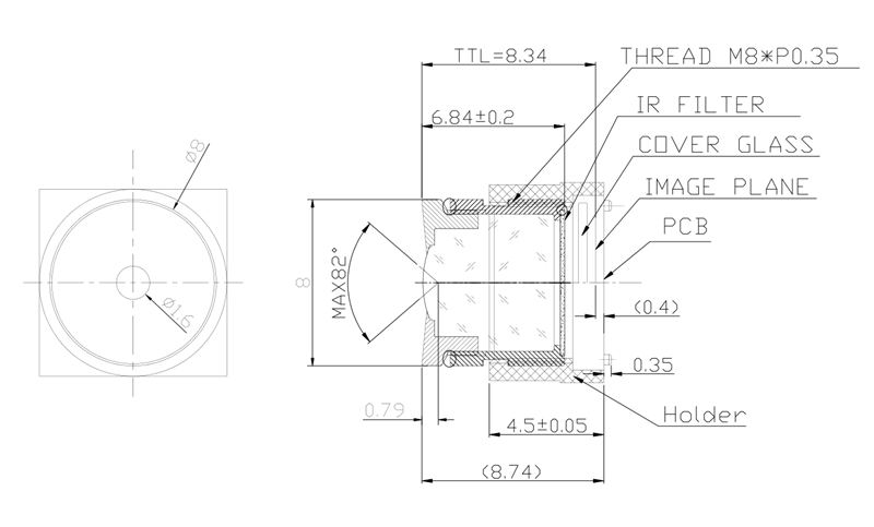 Rysunek obiektywu 4,6 mm M8