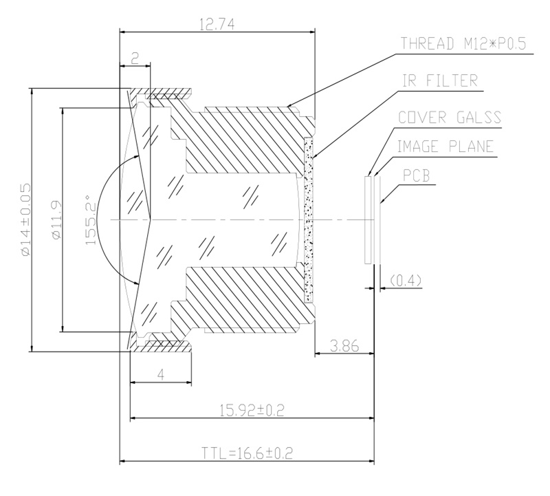 Rysunek obiektywu 2,7 mm