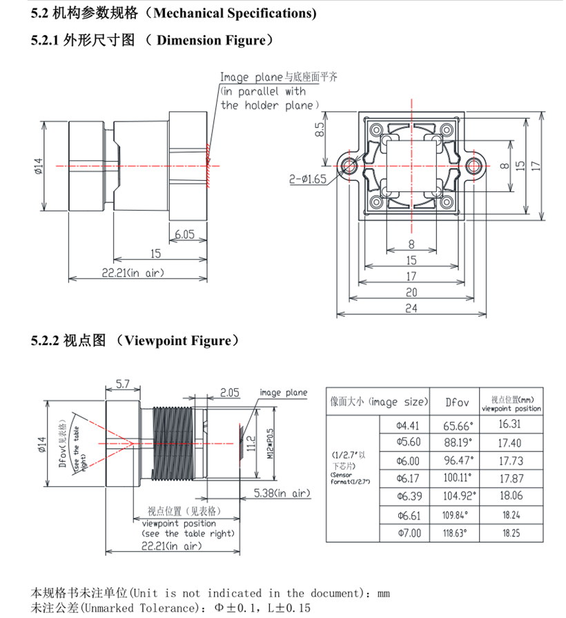 Obiektyw CCTV M12 Rysunek