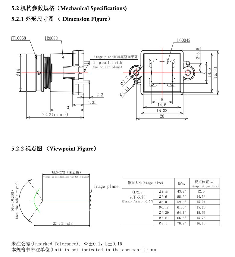 Rysunek obiektywu 6 mm